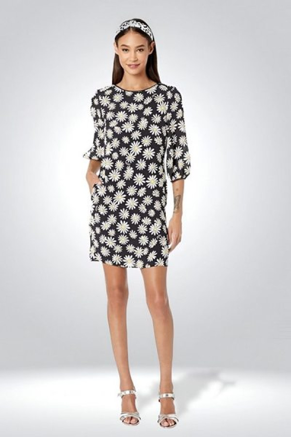 Daisy Print Shift Dress Black