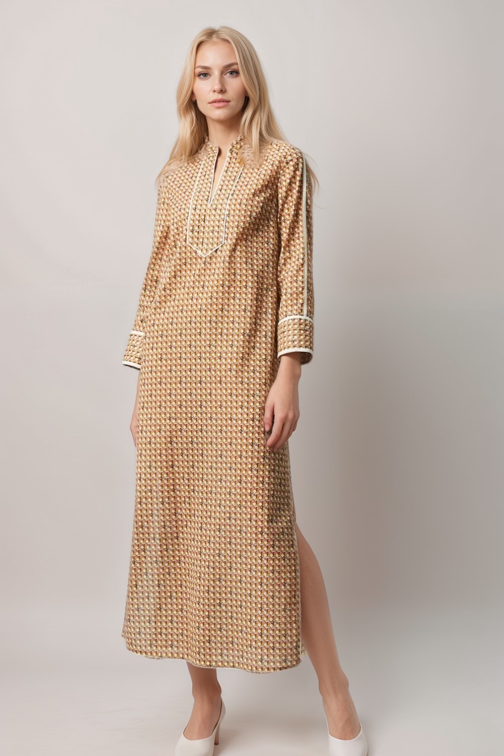 Buttermilk Basket Weave Caftan Long Tunic
