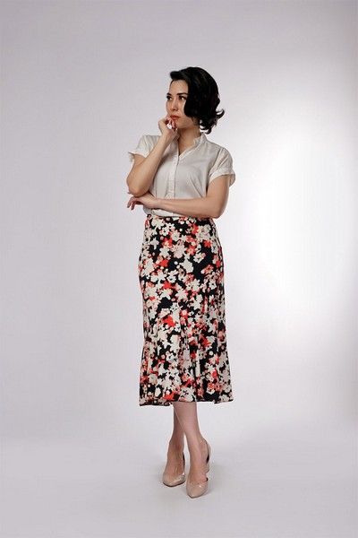 Black Floral Tiered Mermaid Skirts