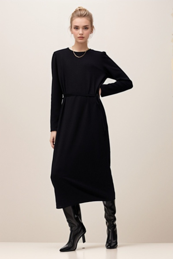 Belted Midi Dress Black