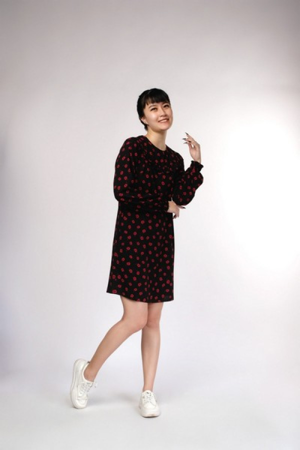 Red Flower Black Dress