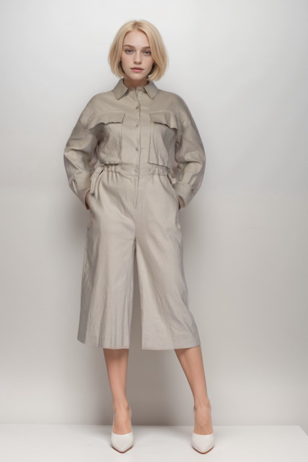 Double Ribbon Cream Wide Jumpsuit
