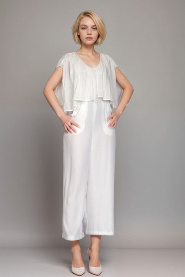 Pleated White Jumpsuit