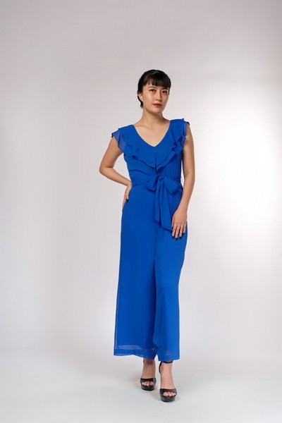 Double Ruffle Royal Blue Jumpsuit